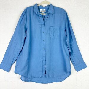 Country Road Organic Linen Long Sleeve Button Up Shirt Size 16 XL Blue